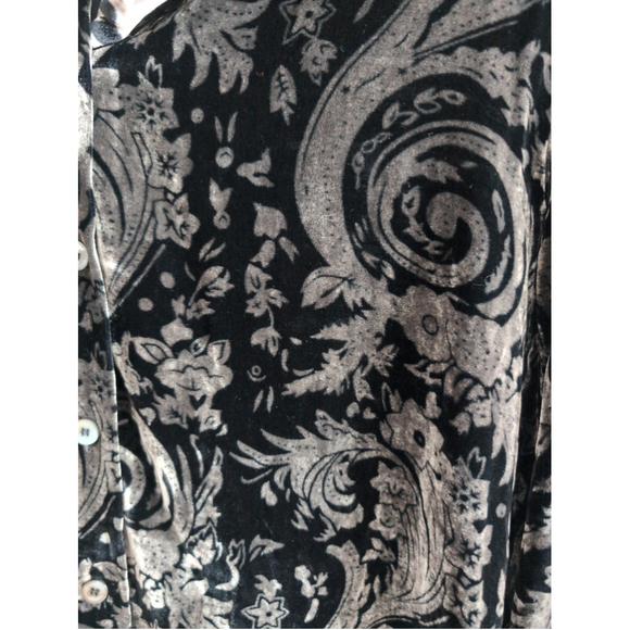 Vintage Velvet Metallic Silver Black Button down shirt women Sz XL Quiet luxury - Picture 3 of 8